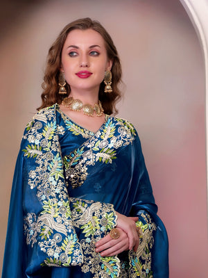 Pure Jimmy Choo Silk  With Coding Sequence Embroidery Work And Beautiful ARC Cutting Border Saree