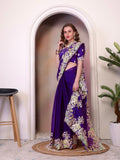 Pure Jimmy Choo Silk  With Coding Sequence Embroidery Work And Beautiful ARC Cutting Border Saree