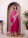 Pure Jimmy Choo Silk  With Coding Sequence Embroidery Work And Beautiful ARC Cutting Border Saree