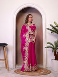 Pure Jimmy Choo Silk  With Coding Sequence Embroidery Work And Beautiful ARC Cutting Border Saree