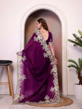 Pure Jimmy Choo Silk  With Coding Sequence Embroidery Work And Beautiful ARC Cutting Border Saree