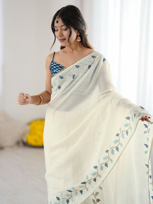 Premium  Pure Soft Silk Sarees With Contrast Matching Thread Work In Sarees And Ready Made Lace Border