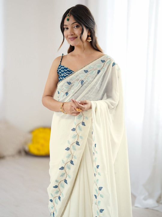 Premium  Pure Soft Silk Sarees With Contrast Matching Thread Work In Sarees And Ready Made Lace Border