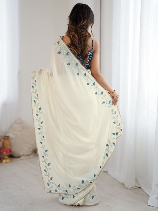 Premium  Pure Soft Silk Sarees With Contrast Matching Thread Work In Sarees And Ready Made Lace Border