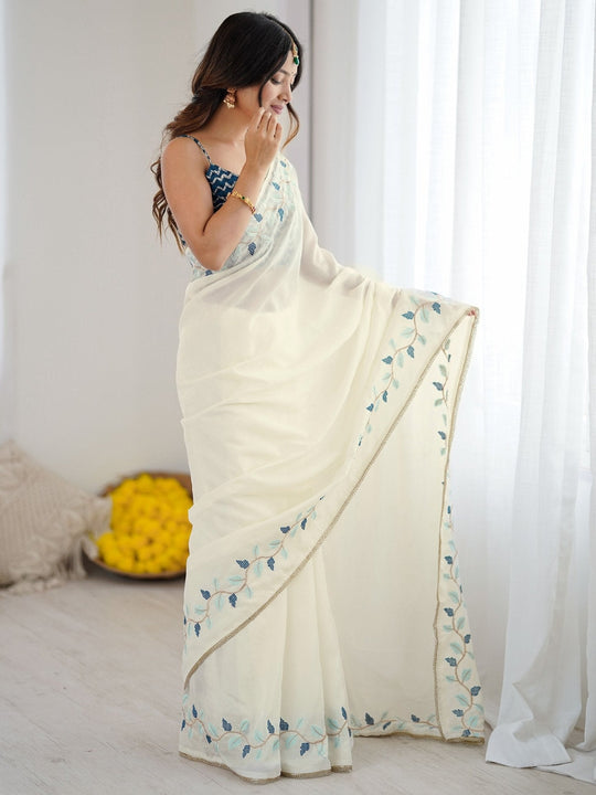 Premium  Pure Soft Silk Sarees With Contrast Matching Thread Work In Sarees And Ready Made Lace Border