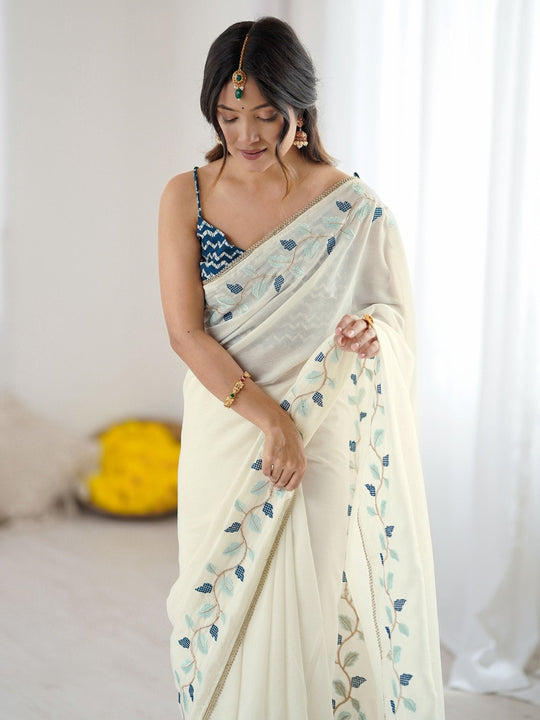 Premium  Pure Soft Silk Sarees With Contrast Matching Thread Work In Sarees And Ready Made Lace Border