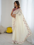Premium  Pure Soft Silk Sarees With Contrast Matching Thread Work In Sarees And Ready Made Lace Border