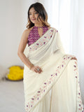 Premium  Pure Soft Silk Sarees With Contrast Matching Thread Work In Sarees And Ready Made Lace Border