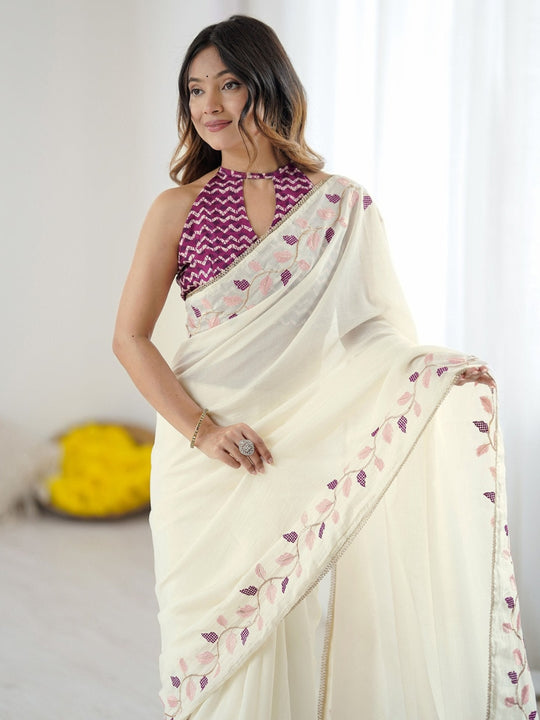 Premium  Pure Soft Silk Sarees With Contrast Matching Thread Work In Sarees And Ready Made Lace Border
