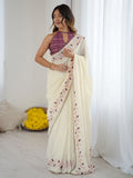 Premium  Pure Soft Silk Sarees With Contrast Matching Thread Work In Sarees And Ready Made Lace Border