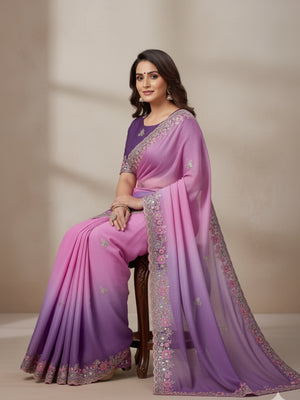 Soft Crunchy 3D Padding Fabric With 5 mm Sequence Embroidery With Multi Thread Embroidery Work And Beautiful ARC Cutting Border