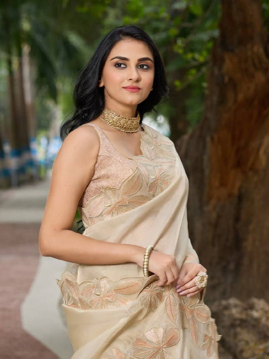 Pure Bright Organza Silk With 3mm Sequins Embroidery Work And Designer Arco Cut Border