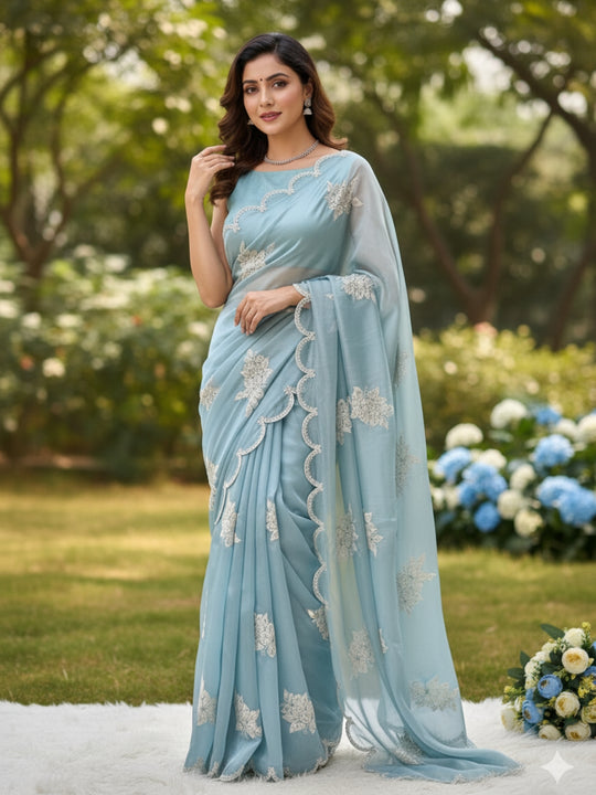 Pure Jimmy Choo Fabric 5 mm Sequence Embroidered Work With Embroidered Arco Cut