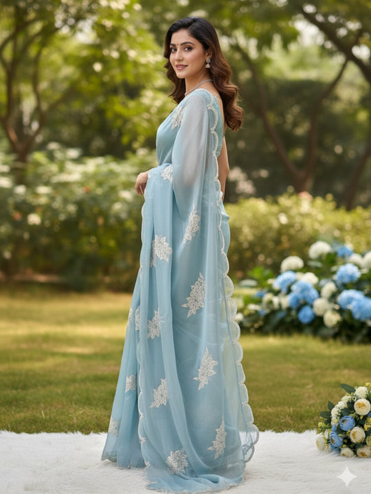 Pure Jimmy Choo Fabric 5 mm Sequence Embroidered Work With Embroidered Arco Cut