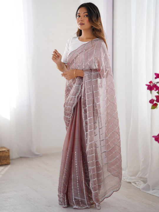 Premium Jimmy Choo Chiffon Silk With 3 mm Sequence Work And All Over Sarees Pallu Cut Work And Arco Cut Work Border