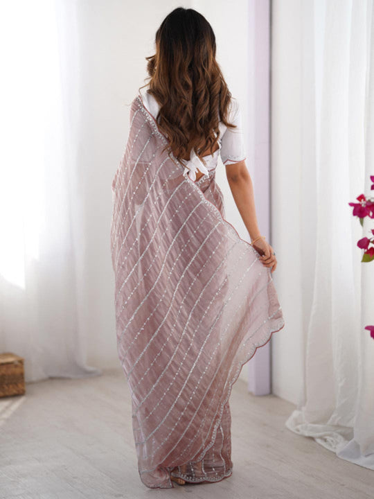 Premium Jimmy Choo Chiffon Silk With 3 mm Sequence Work And All Over Sarees Pallu Cut Work And Arco Cut Work Border