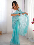 Premium Jimmy Choo Chiffon Silk With 3 mm Sequence Work And All Over Sarees Pallu Cut Work And Arco Cut Work Border