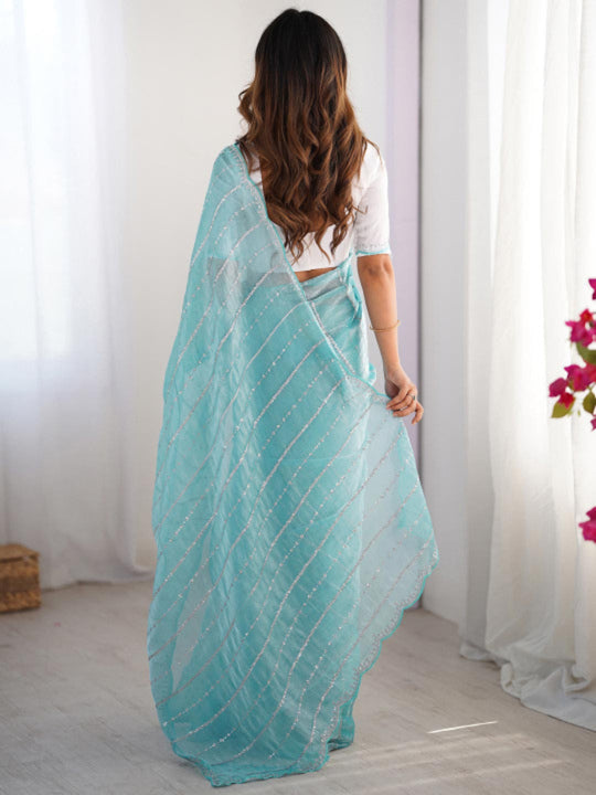 Premium Jimmy Choo Chiffon Silk With 3 mm Sequence Work And All Over Sarees Pallu Cut Work And Arco Cut Work Border