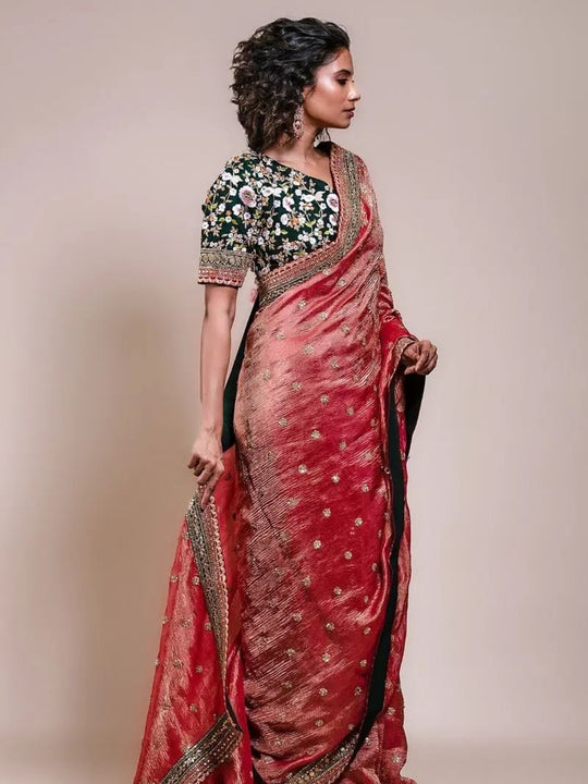 Premium Banarasi Crush Fabrics With Multi Thread Sequins Embroidered  Work Lace Border And All Over Saree’s Butta Work