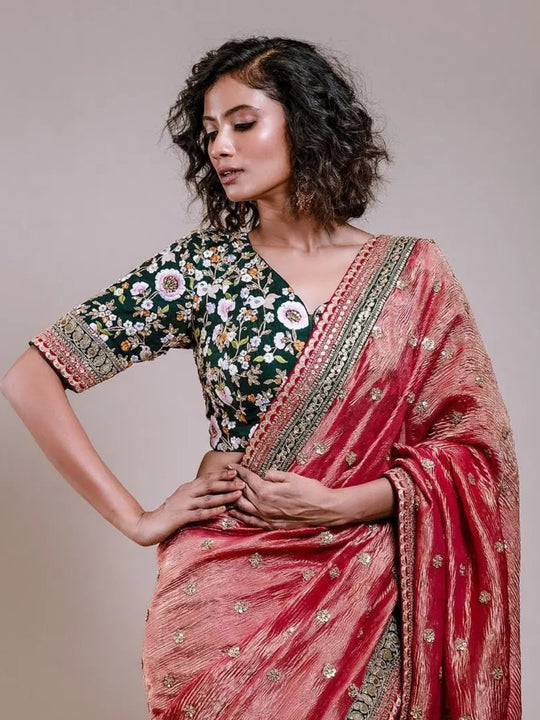 Premium Banarasi Crush Fabrics With Multi Thread Sequins Embroidered  Work Lace Border And All Over Saree’s Butta Work