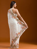 Soft Crunchy Silk Fabric With Multi Thread Work And Piping Lace Border