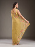 Soft Crunchy Silk Fabric With Multi Thread Work And Piping Lace Border
