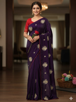 Jimmy Choo Fabric  Beads And Sequins Work With All Over Saree’s Butta And Contrast Matching Piping Border