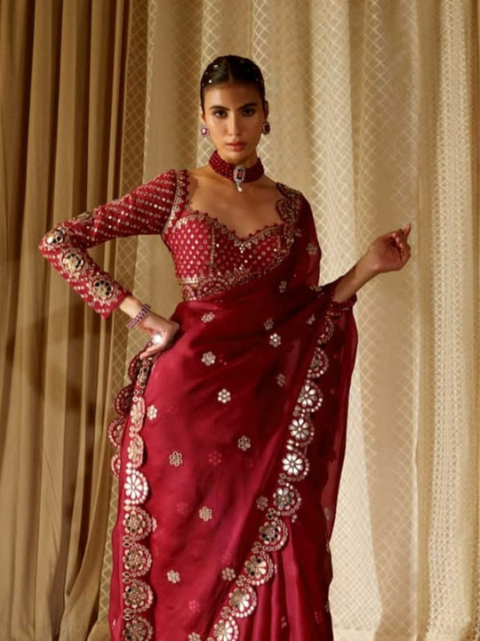 Soft Georgette Sarees Sequence Coding With Multi Thread Arco Border. All Over Sarees Sequence Butta Work And Original Mirror Attached In Border