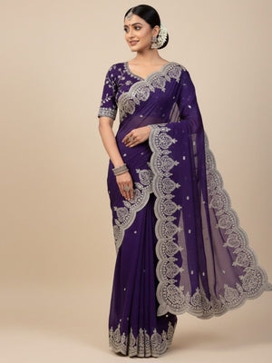 Pure Fandy Satin Fabric With 3 mm Sequence Zari Work Aarco Border