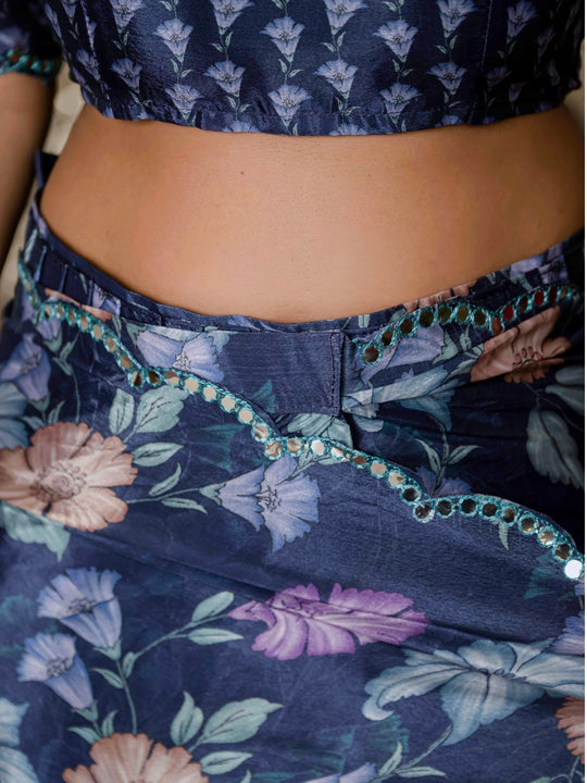 Heavy Chinon Silk With Digital Print And Cutwork Border With Embroidery