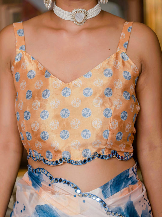 Heavy Chinon Silk With Digital Print And Cutwork Border With Embroidery