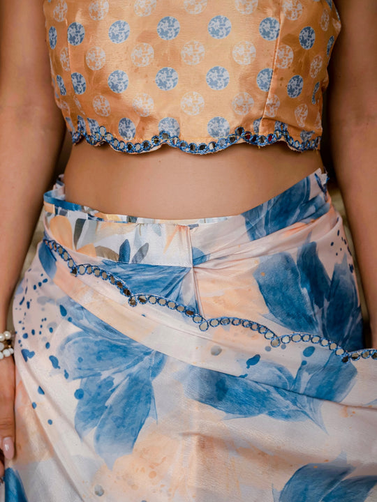 Heavy Chinon Silk With Digital Print And Cutwork Border With Embroidery