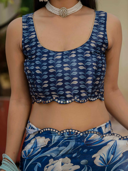 Heavy Chinon Silk With Digital Print And Cutwork Border With Embroidery