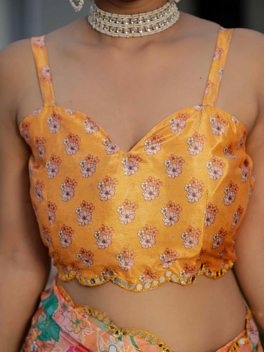 Heavy Chinon Silk With Digital Print And Cutwork Border With Embroidery