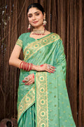 Green Stain Silk Saree With Blouse Piece