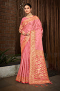 Pink Stain Silk Saree With Blouse Piece