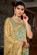 Green Stain Silk Saree With Blouse Piece