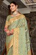 Green Stain Silk Saree With Blouse Piece