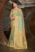 Green Stain Silk Saree With Blouse Piece