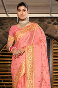 Peach Stain Silk Saree With Blouse Piece