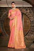 Peach Stain Silk Saree With Blouse Piece