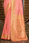 Peach Stain Silk Saree With Blouse Piece