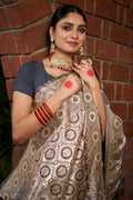 Grey Stain Silk Saree With Blouse Piece