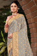 Grey Stain Silk Saree With Blouse Piece