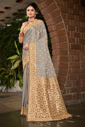 Grey Stain Silk Saree With Blouse Piece