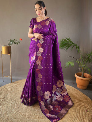 Wine Kanjivaram Silk Saree With Blouse Piece