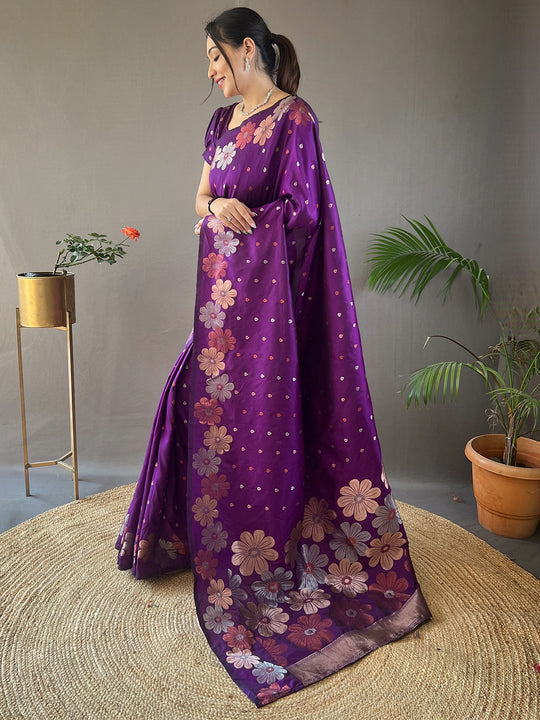 Wine Kanjivaram Silk Saree With Blouse Piece