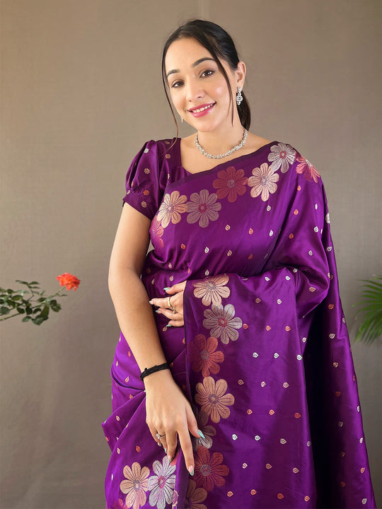 Wine Kanjivaram Silk Saree With Blouse Piece