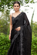 Jet Black Organza Saree