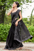 Jet Black Organza Saree